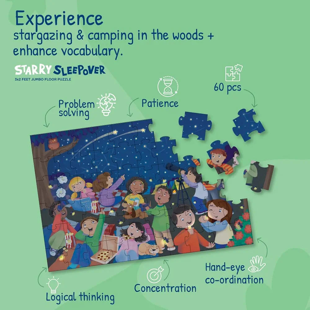 Playqid Puzzle for Kids Age 4 to 7 Years, 3 x 2 Feet-60 Large Pieces | Jigsaw Floor Puzzle Games for Kids Childrens Brain Booster Camping Night Starry