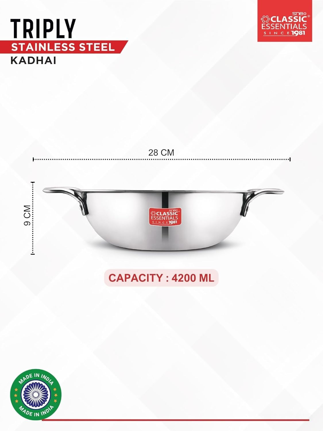Classic Essentials Triply Kadhai 28cm 4L