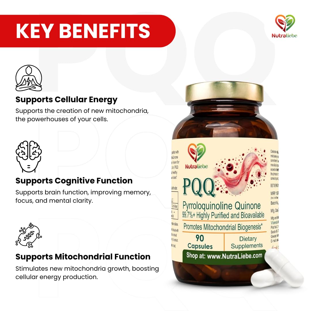 Nutraliebe PQQ 20 mg â€“ Pyrroloquinoline Quinone Supplement â€“ Cellular Energy & Mitochondrial Support â€“ High Absorption â€“ 90 Capsules