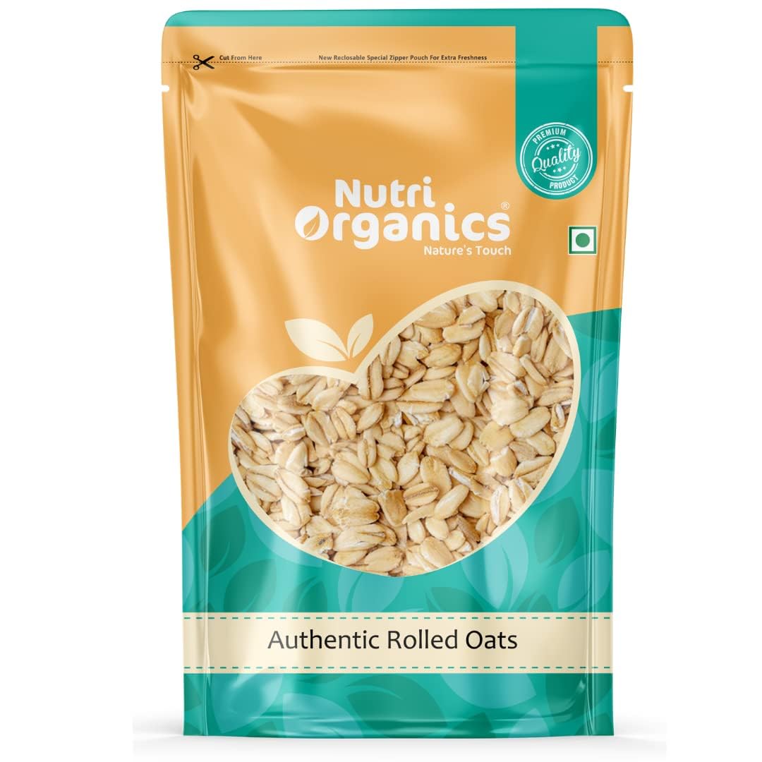 NutriOrganics Rolled Oats 1 Kg - Diet Food | 100% Wholegrain Jumbo Oats | Oats For Weight Management | High Fibre Breakfast | Rich In Protein