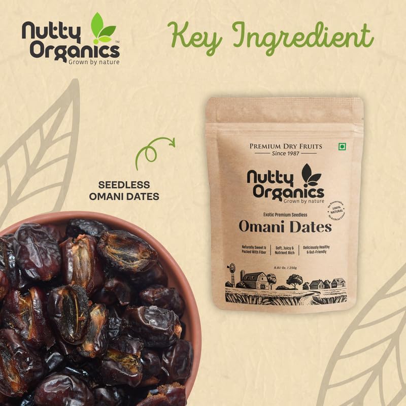 NUTTY ORGANICS Seedless Omani Dates 500 gm – Hygienically Vacuum Packed, Soft & Naturally Sweet | Healthy Snack