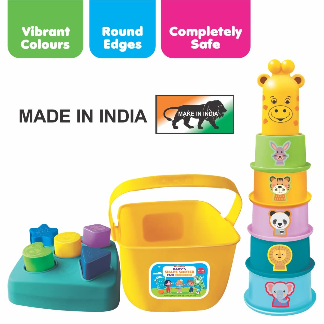 Toymate Cuppy Shappy 3-in-1 Stacking Cups & Shape Sorter Toy