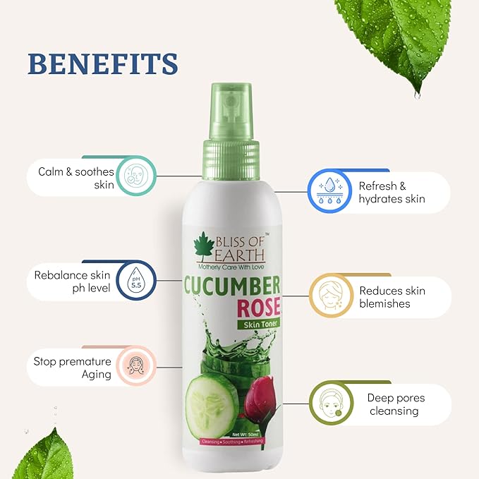 Bliss of Earth Cucumber Rose Skin Mist Toner - 100 ml Each (Pack of 2)
