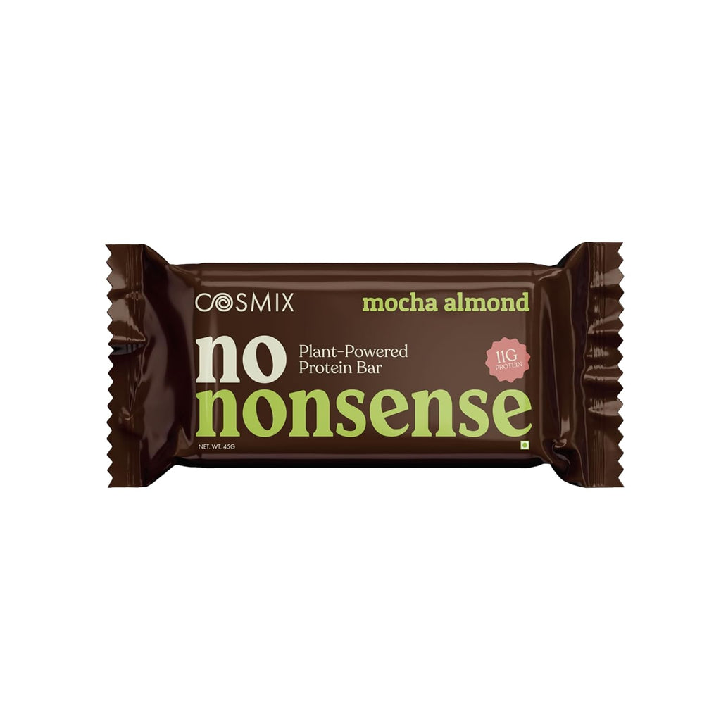 Cosmix No-Nonsense Protein Bar | Mocha Almond | 11g Complete Plant Protein + 6g Fibre | No Added Sugar or Preservatives | Gluten & Lactose-Free, Gut-Friendly | 45g Bar