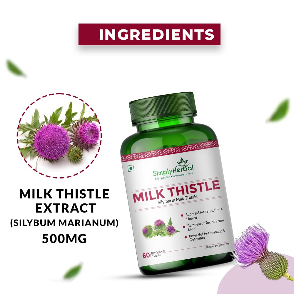 Simply Herbal Milk Thistle Extract 800mg with Silymarin â€“ 60 Vegetarian Capsules | Liver Support Formula | Herbal Supplement for Wellness