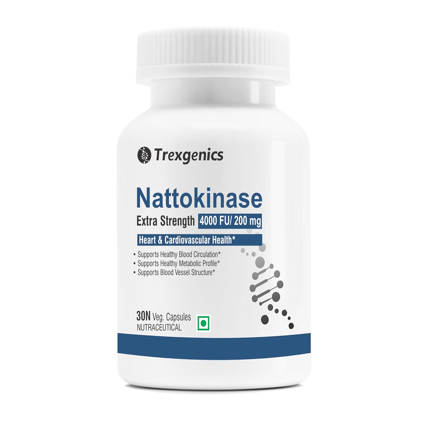 Trexgenics NATTOKINASE 4000 FU / 200 mg from Natto- Double Strength, Heart & Cardiovascular Health Support (4000 FU (30 Veg Capsules))