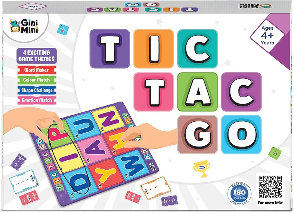 GiniMini Tic-Tac-Go! Sorting & Strategy Game for Kids 4 5 6 | 50+ Tiles Power-Up Cards Mystery Tiles & Challenges Educational Family Activity & Birthday Gift for Boys Girls Fun Learning Toy