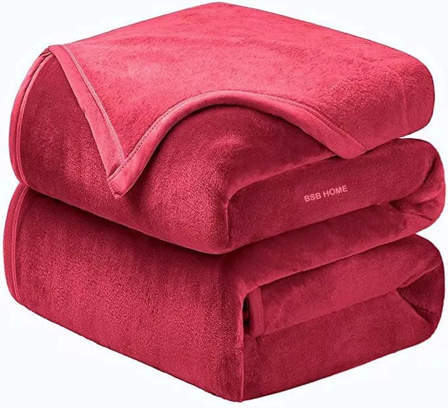 Homekart HOMEKART Premium Solid Color Soft Plush Mink Blanket Ultra Soft All-Season Double Bed Blanket for Bed TC - 120 Red