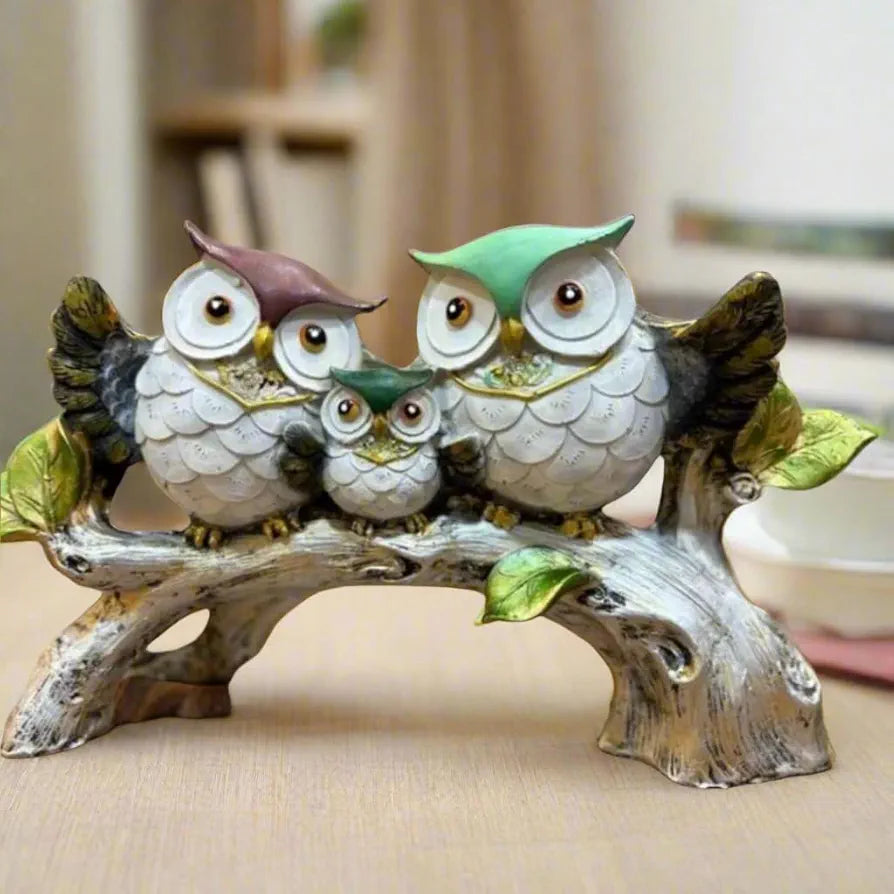 Alila Elegant Owl Family Set Birds Tree Statue Showpiece for Good Luck Home 6 inches