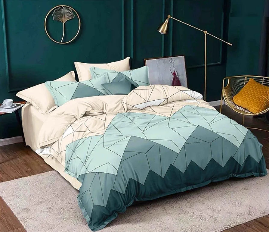 The Home Style Cotton Feel Glace Cotton Printed King Size Double Bed Bedsheet With 2 Pillow Cover 300 TC Pastel Green