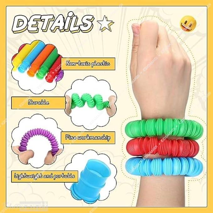 Kids Mandi Pop Tubes Sensory Fidget Toys for Stress Relief Bend Stretch & Connect