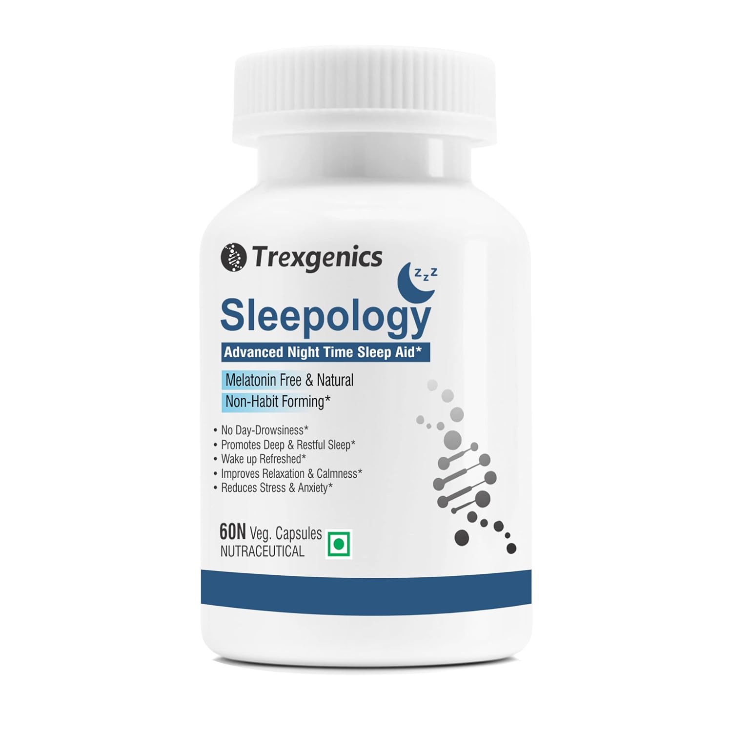 Trexgenics SLEEPOLOGY Advanced Melatonin-Free, Non-Habit Forming NightTime Sleep Support Passion flower, valerian, chamomile, Magnesium bisglyciante (60 Veg. Capsules)