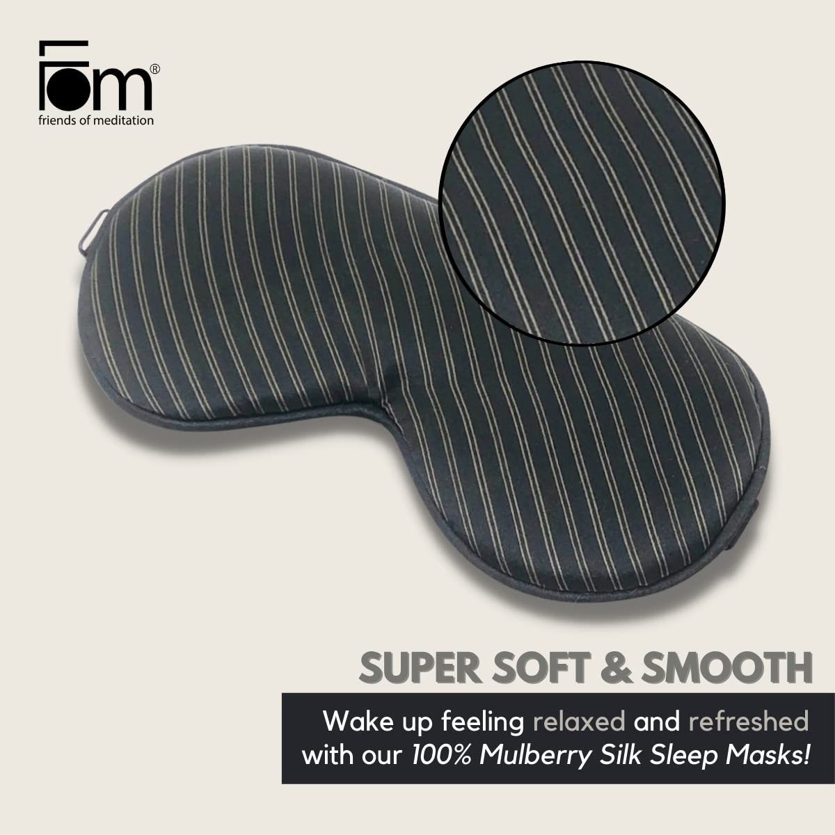 Friends of Meditation 100% Mulberry Silk Eye Mask, Super Smooth Sleep Mask and Blind Fold (Black Lines)