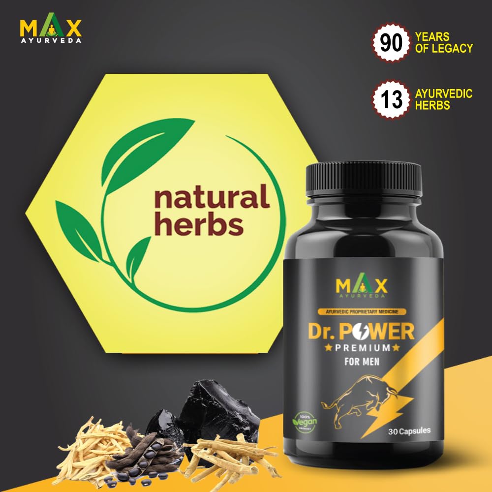Max Ayurveda Dr Power Premium Capsules and King Power Massage Oil For Men (30 Capsules + 20ml Oil Bottle) Combo Pack