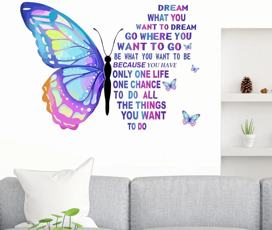 Decal O Decal Vinyl Motivational Quotes Wall Stickers Blue Butterfly with Positive Quotes