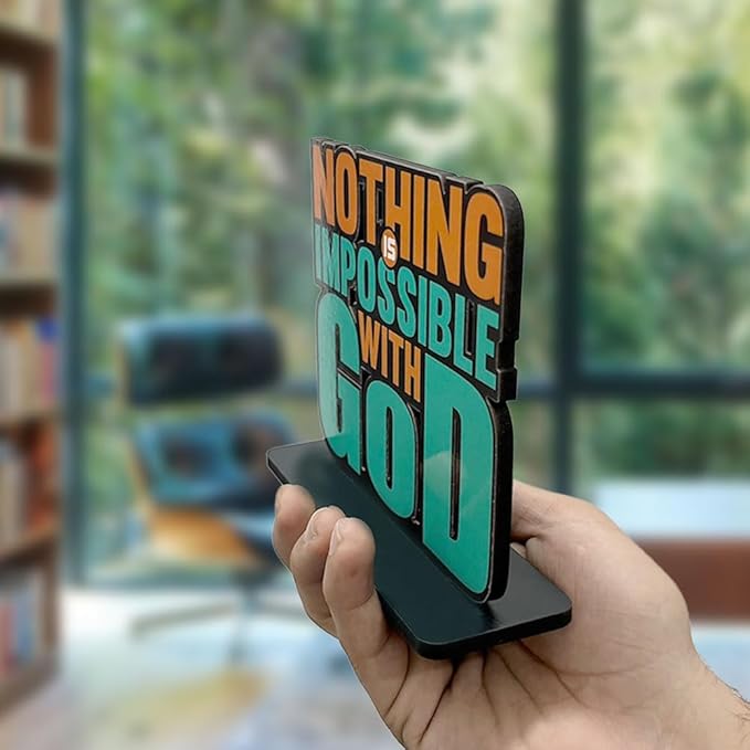 Artvibes Wooden Idols and Figurine Nothing is Impossible With God Motivational Quote Table Decoration for Office Desk