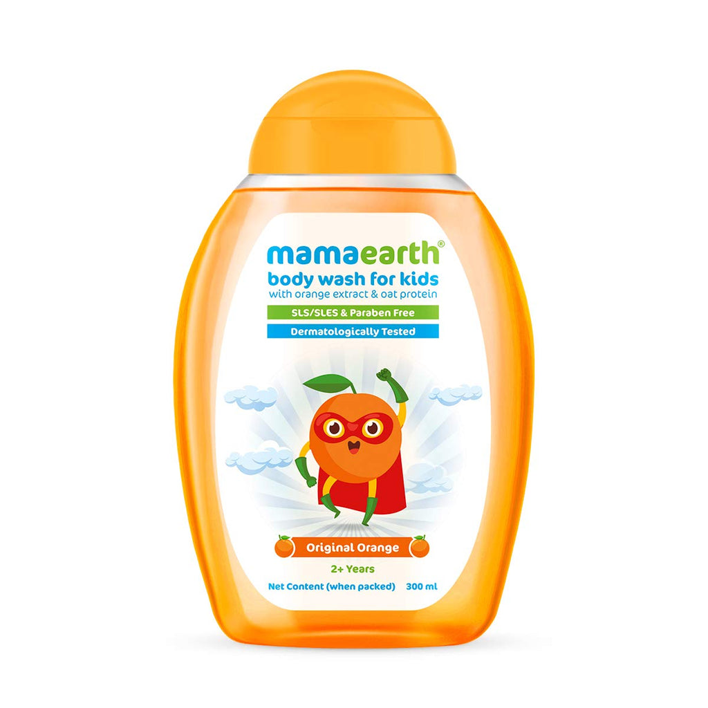 Mamaearth Original Orange Body Wash For Kids - 300 ml | Infused with Orange Extract and Oat Protein, Gently Cleanses Skin, Dermatologically Tested, SLS/SLES and Paraben Free