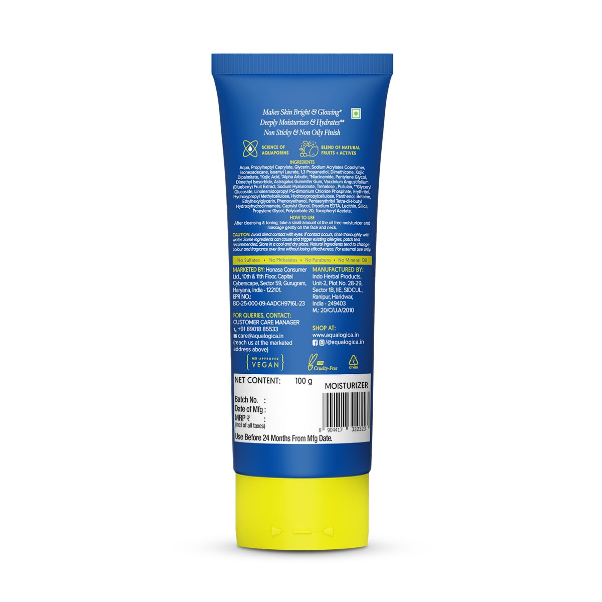 Aqualogica Bright+ Oil-Free Moisturizer with Blueberry & Kojic Acid (100g) Lightweight & Non-Sticky | Brightens & Evens Skin Tone | Fades Dark Spots & Pigmentation | Deeply Hydrates| For All Skin Types | For Men & Women