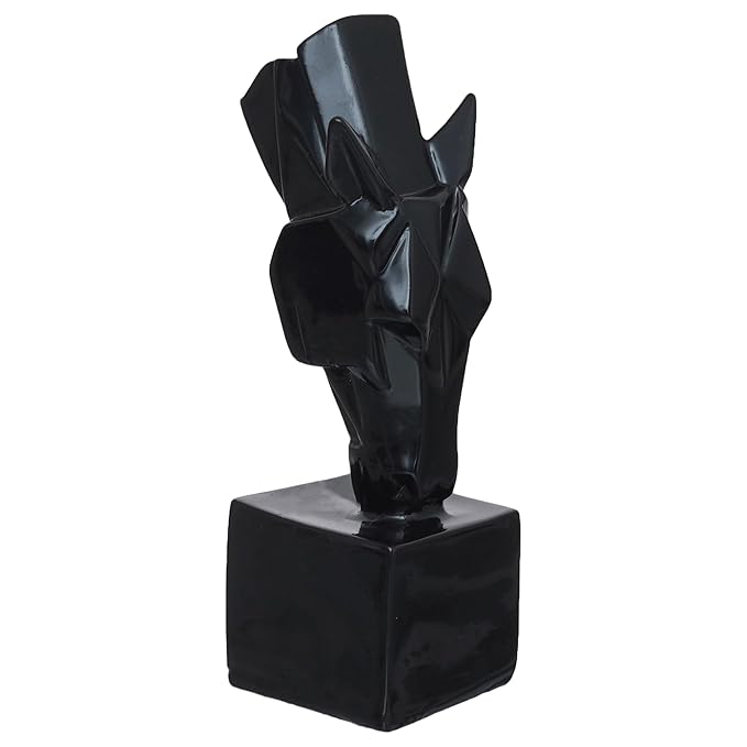 Ecraftindia Polyresin Black Horse Head Statue Sculpture | Animal Figurine Decorative Showpiece