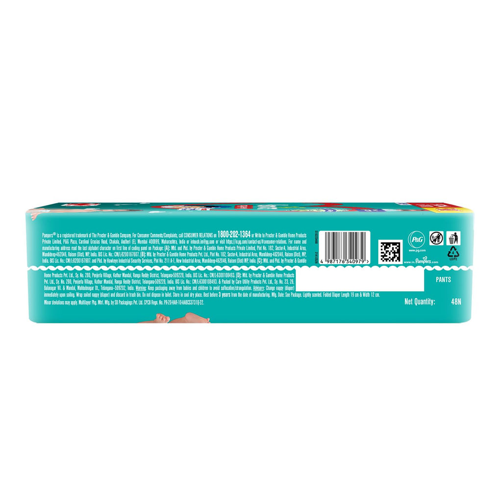 Pampers Happy Sleep Pant Style Baby Diapers, Medium (M), 48 Count, 1 Pampers = 1 Night Sleep, with Anti Rash Shield, 7-12 Kg Diapers