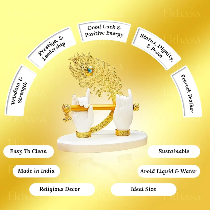 Ekhasa Lord Krishna Hands with Flute Idol White Krishna Hands