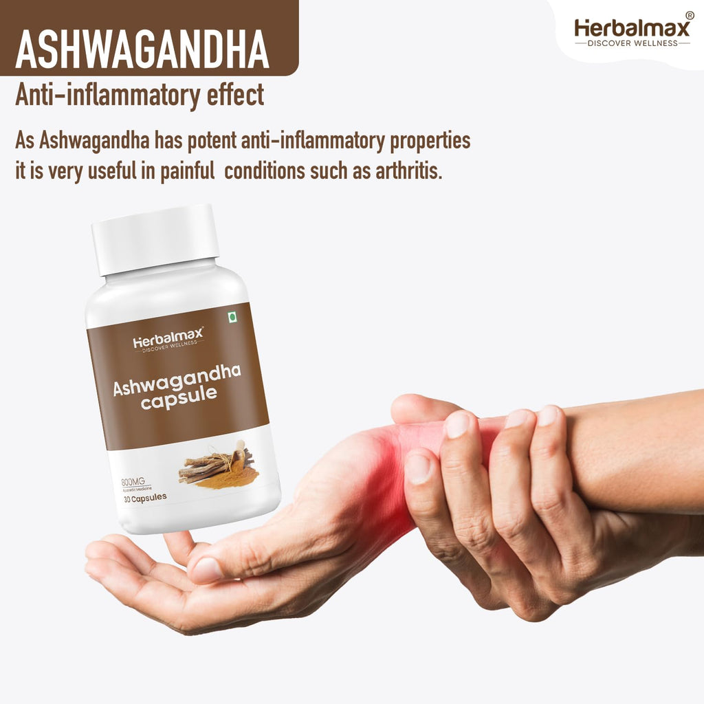 Herbal Max Ashwagandha General Wellness Capsules â€“ 30 Veg Capsules 800mg | Ayurvedic Supplement for Stress Relief, Performance, Immunity & Energy