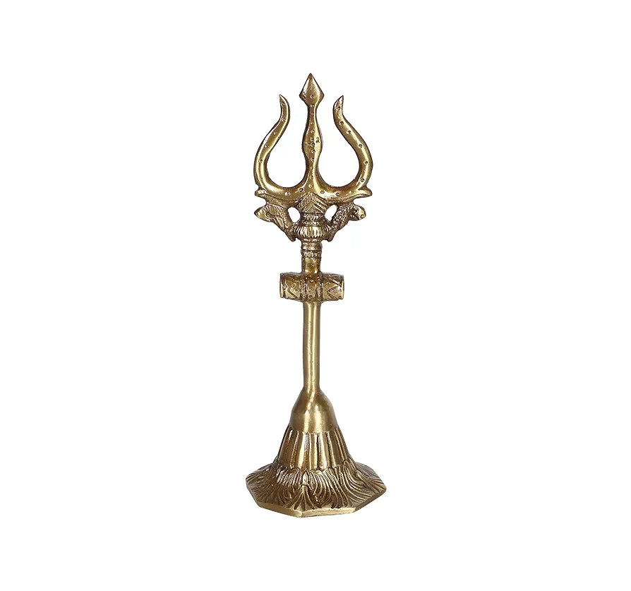 Two Moustaches 8 Inches Brass Shiva's Trishul with Damru Antique Finish