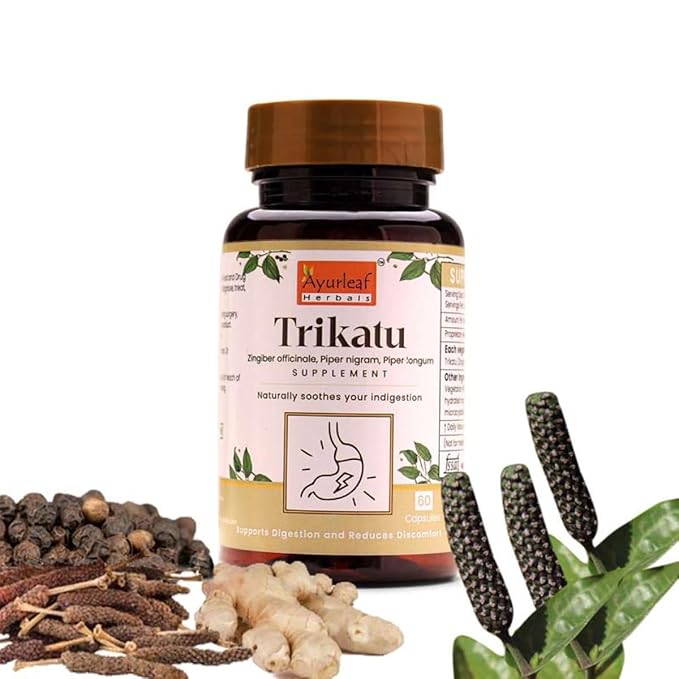 Ayurleaf Herbals Trikatu Capsules for Good Digestion Care | Nutrition Herbal Supplements | 60 Caps