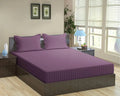 Trance Home Linen 100% Cotton 78x72 inch King Fitted 200TC Satin Stripe Elastic Fitted Bedsheet with 2 Pillow Covers Colour Plum