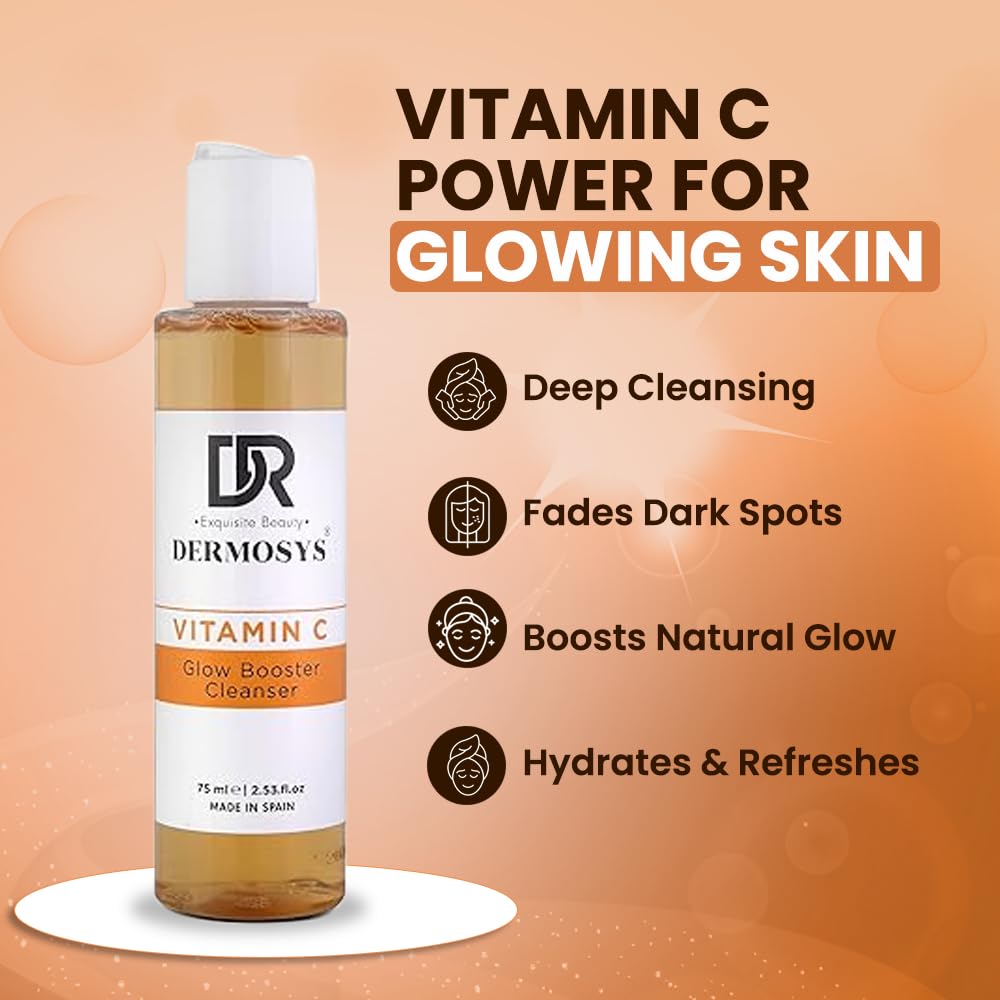 Dermosys Vitamin C Face Wash for Women & Men | Brightening & Oil Control | Glowing Skin Vit C Cleanser for Oily Skin | With AHA | Sulphate & Paraben Free | Daily Use - 75ml