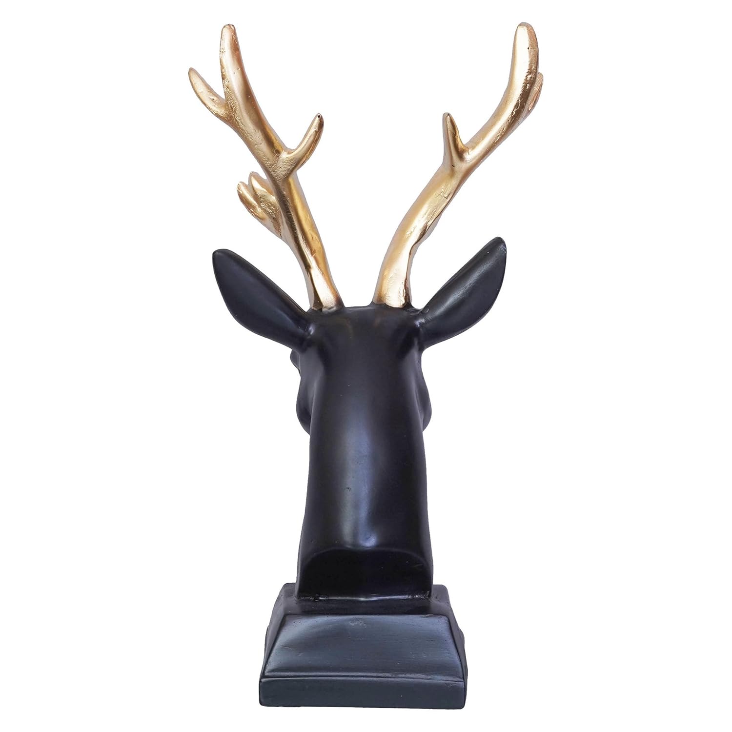 Ecraftindia Black Polyresin Reindeer Head Statue With Golden Antlers Animal Showpiece