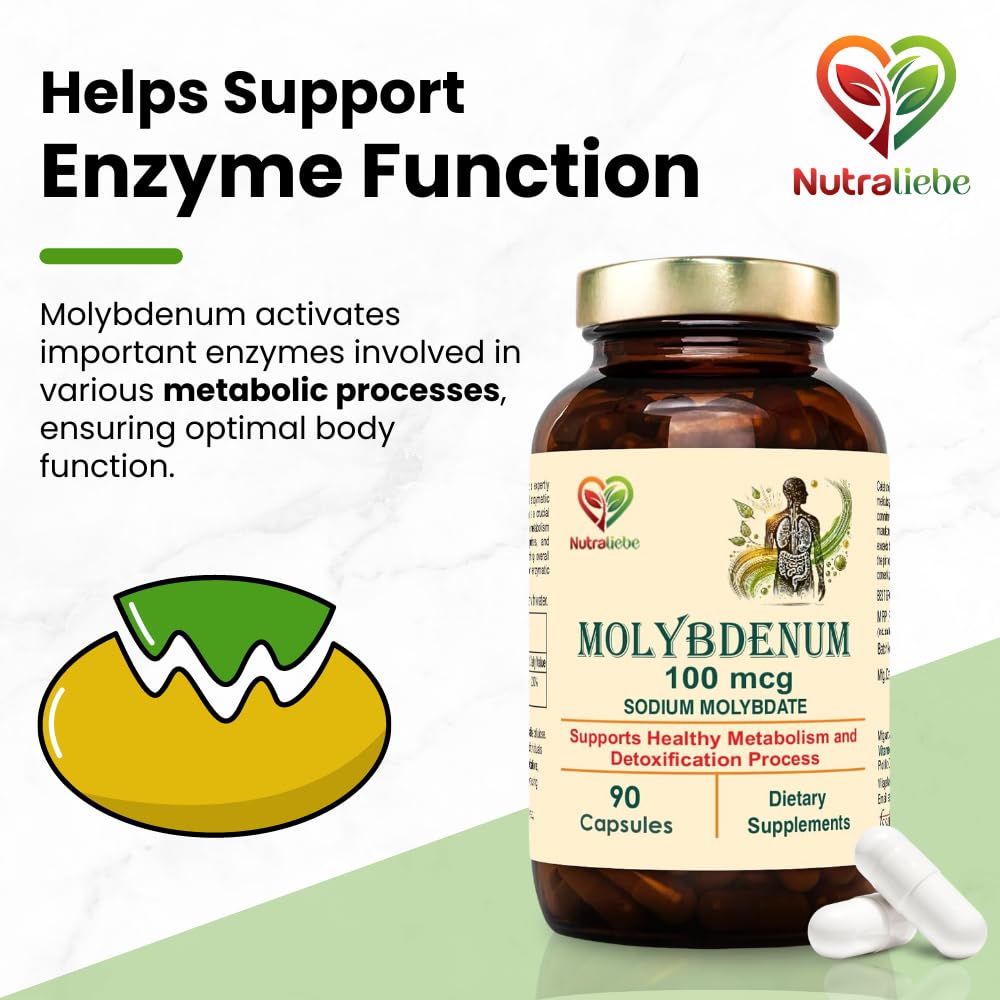 Nutraliebe Molybdenum - Sodium Molybdate 100mcg, Supports Enzyme Function and Detoxification, 90 Capsules