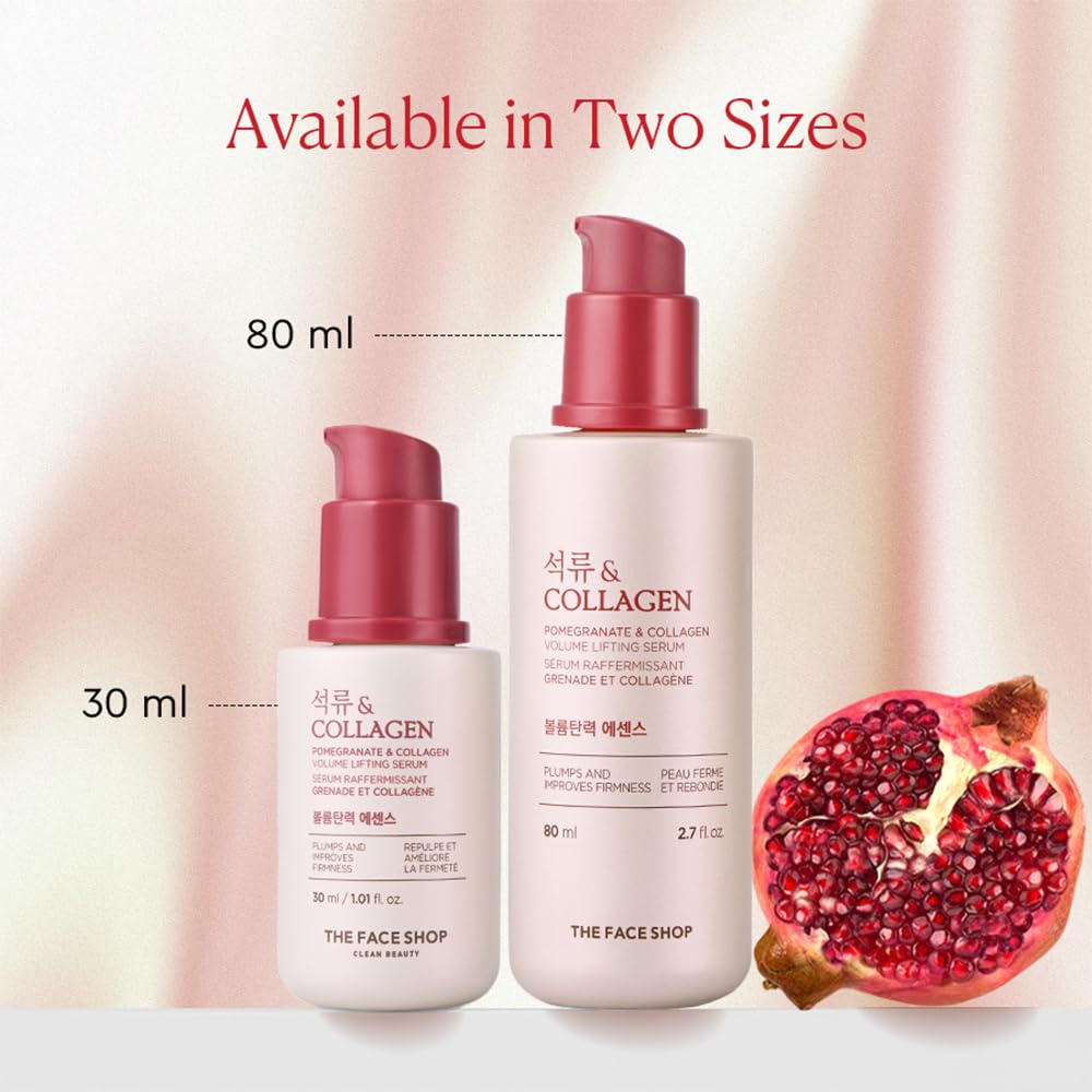 The Face Shop Collagen & Pomegranate Volume Lifting Face Serum | With 10% Marine Collagen & Hyaluronic Acid for Firming, Wrinkle Care & Intense Hydration | Korean Skincare Serum, 30ml