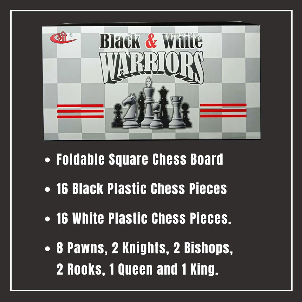 Kids Mandi Foldable Chess Board Set Black and White Chess Pieces