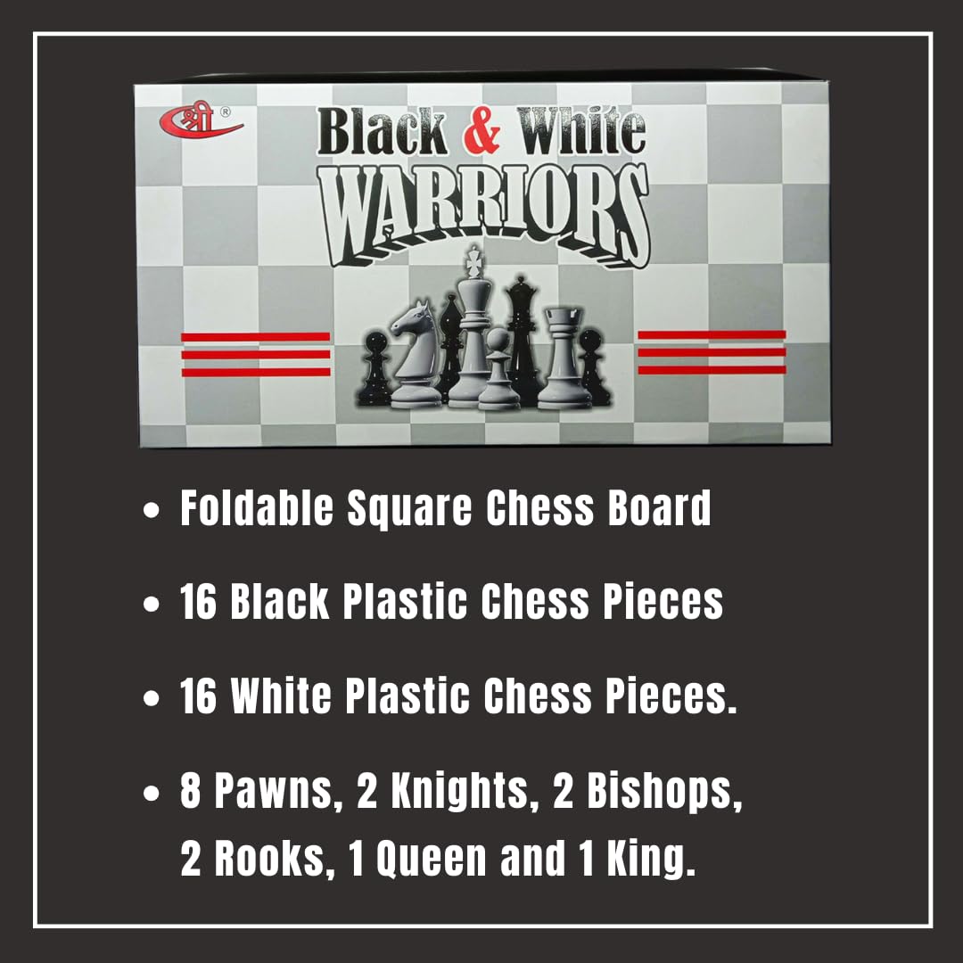 Kids Mandi Foldable Chess Board Set Black and White Chess Pieces