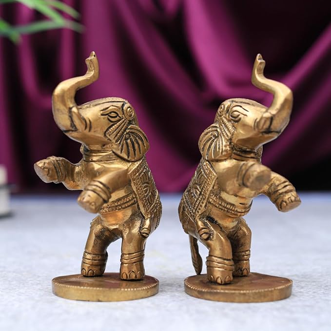 The Advitya Brass Elephant Showpiece | Elephant Jumping Pair Idol | Home Decor Unique Gift