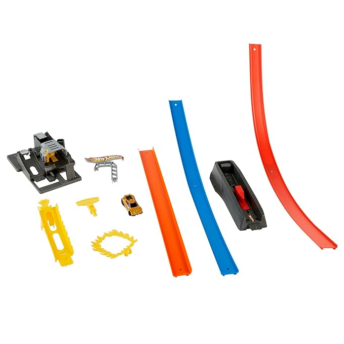 Hot Wheels Energy Track Set with Double Loop Ring of Fire and 1 Vehicle