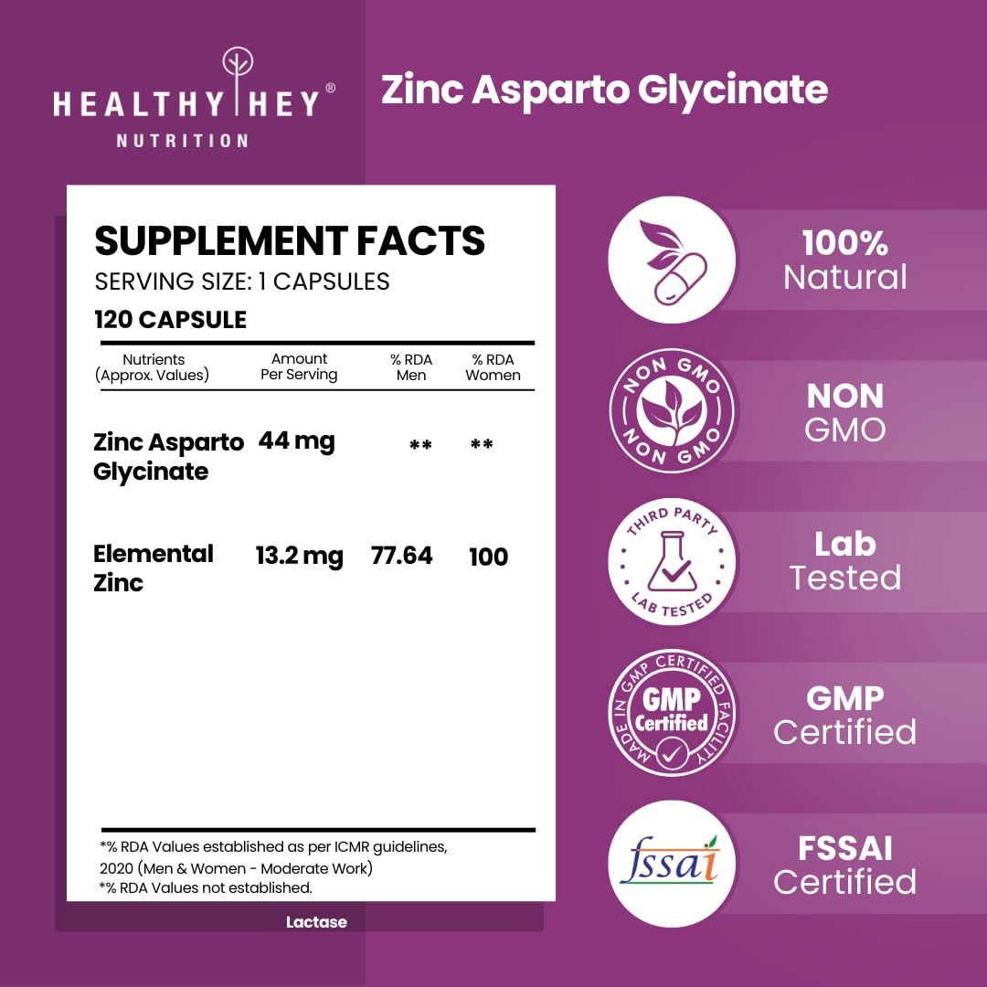 HealthyHey Nutrition Zinc Asparto Glycinate 30% - 120 Capsules