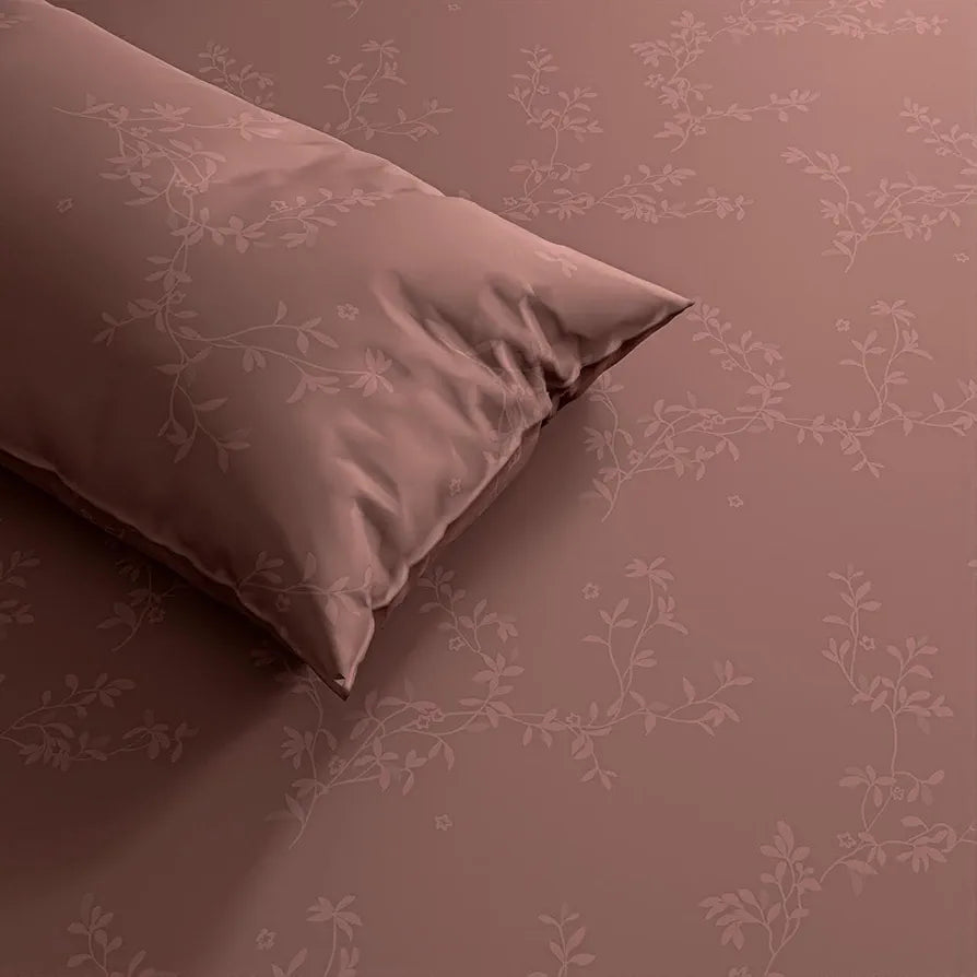 Trance Home Linen 100% Egyptian Cotton 300TC Long Staple Queen Size Jacquard Weave Fitted Bedsheet with 2 Pillow Covers Colour Dusty Rose