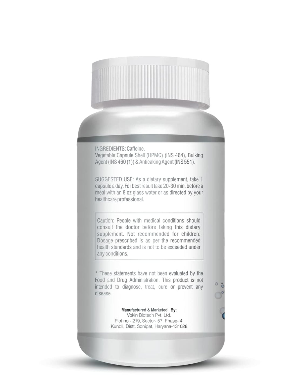 Vokin Biotech Caffeine Supports Sports Performance Enhances Alertness- 90 Capsules