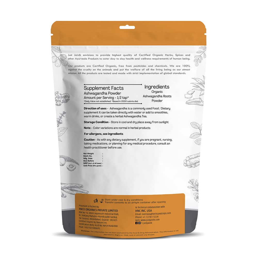 Just Jaivik Organic Ashwagandha Root Powder - 227 gms