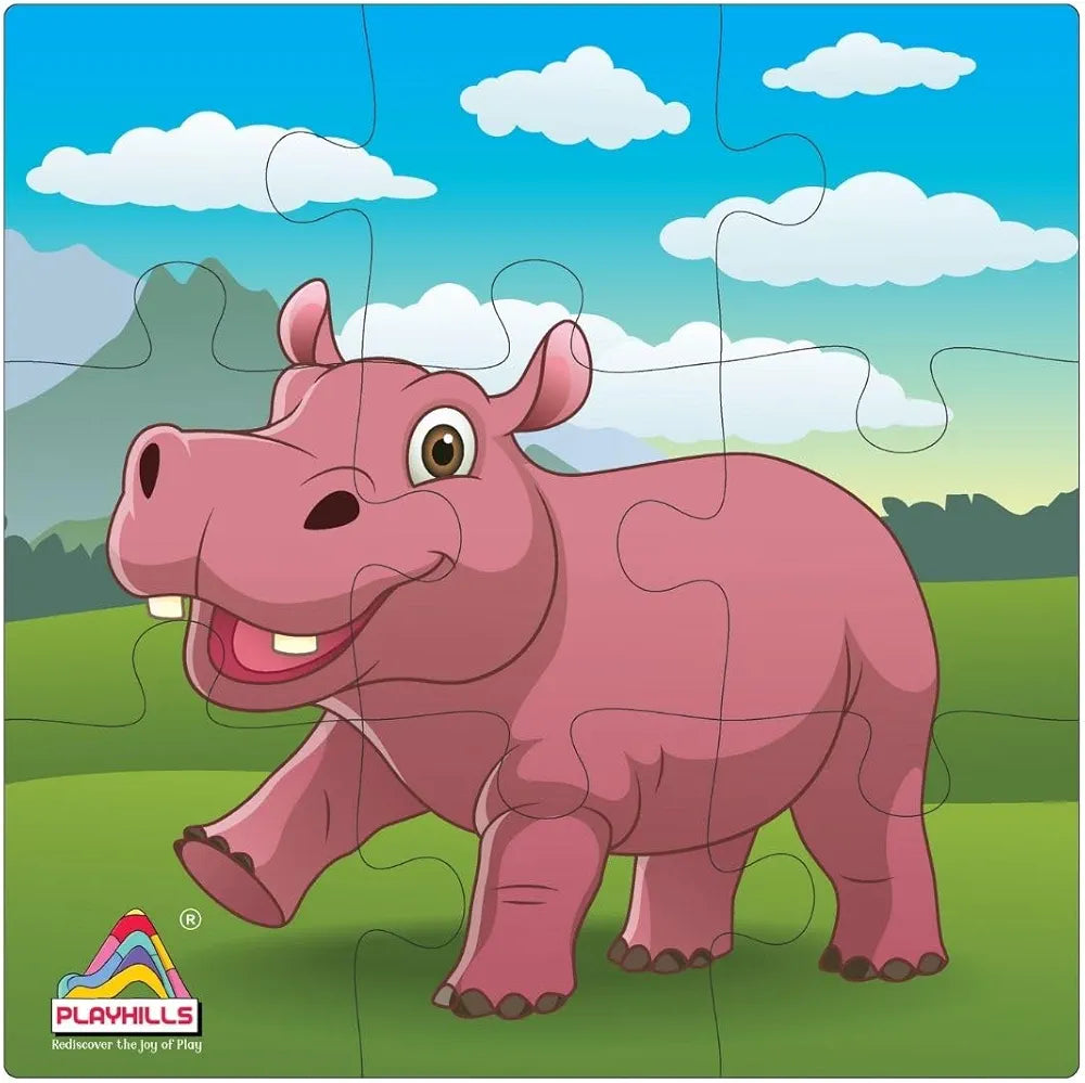 Playhills Wooden Jigsaw Puzzle Set Cute Wild Animals Theme 9-Piece Puzzles for Kids Educational Learning Toy Set of 4 for Children
