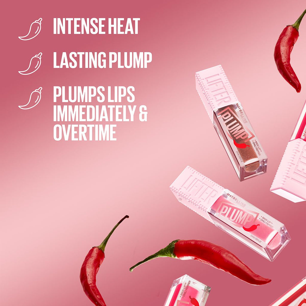 Maybelline New York Lifter Plump, Plumping Lip Gloss, Hot Chili | 30% Instantly Plumper Look