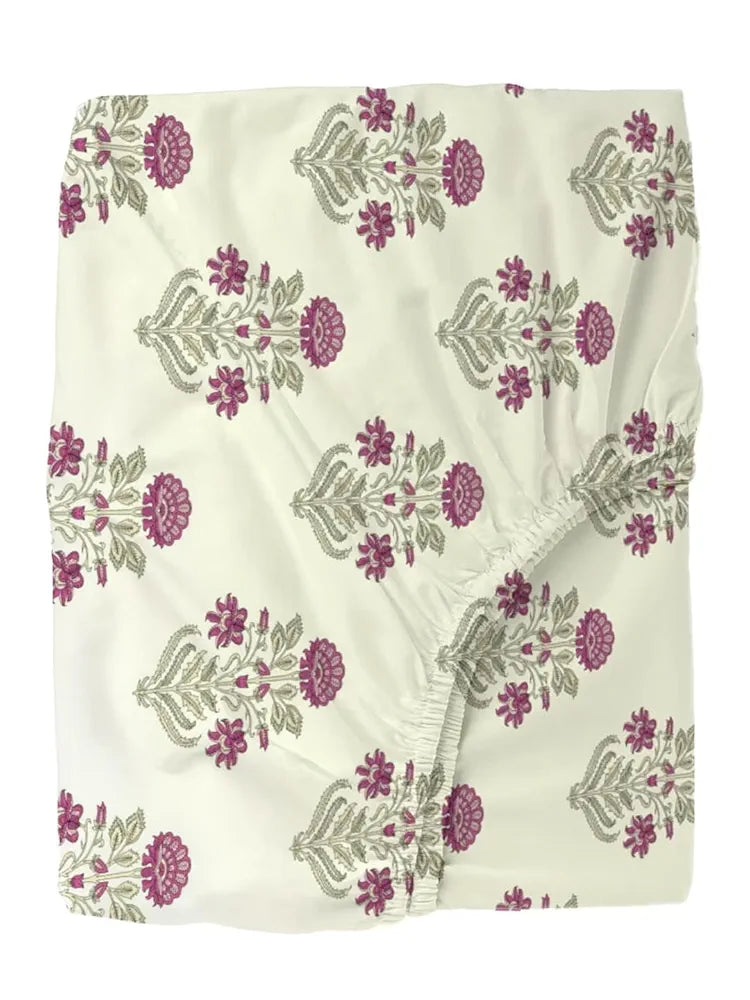 Trance Home Linen 180Tc 100% Cotton 78"X60" Standard Queen Size Elastic Fitted Bedsheet Printed Queen Bed Size with 2 Pillow Cover 180 tc Colour Aangan Pink