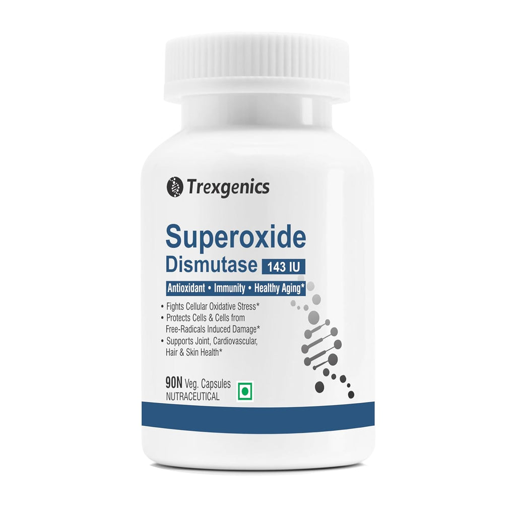 Trexgenics SUPEROXIDE DISMUTASE - SOD 143 IU Antioxidant, Immunity, Healthy Aging, Free radical scavenger (90 Veg Capsules)