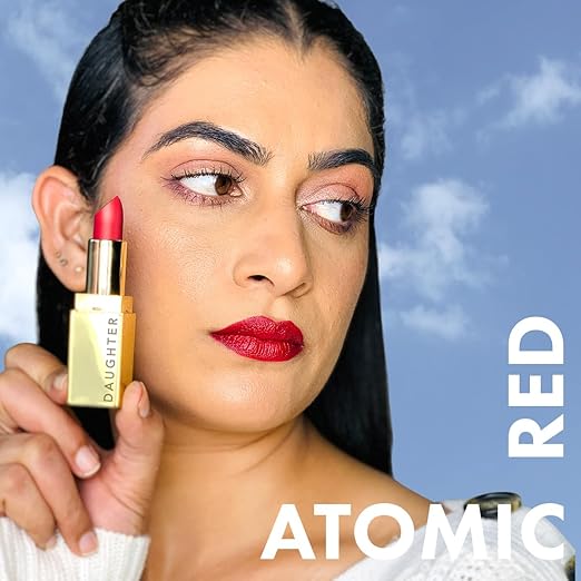 Daughter Atomic Red 100% Vegan Natural Lipstick, Pigmented Lightweight Lip Color - 4 Gms