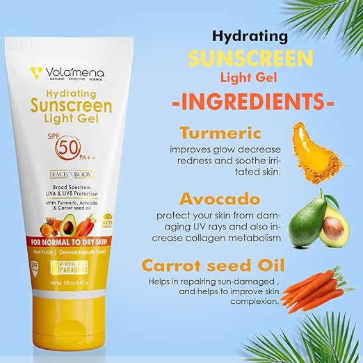 Volamena Hydrating Sunscreen Light Gel SPF 50 PA++ for Face & Body - 100 ml