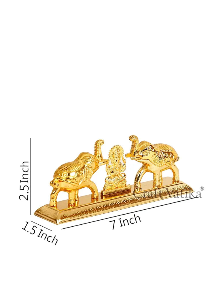 Metal Chandan Roli Kumkum Chawal Box With Ganesha Double Sindoor Dani In ElephantGolden Finish
