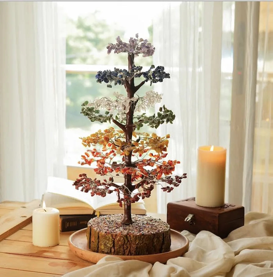 Ritualistic Chakra Crystal Tree with Gemstones Handcrafted for Energy Healing Meditation