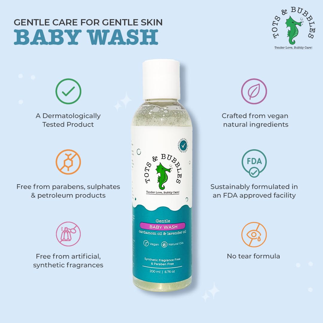 Tots & Bubbles Gentle Baby Body Wash with Natural Lavender & Cardamom Oil - 200ml